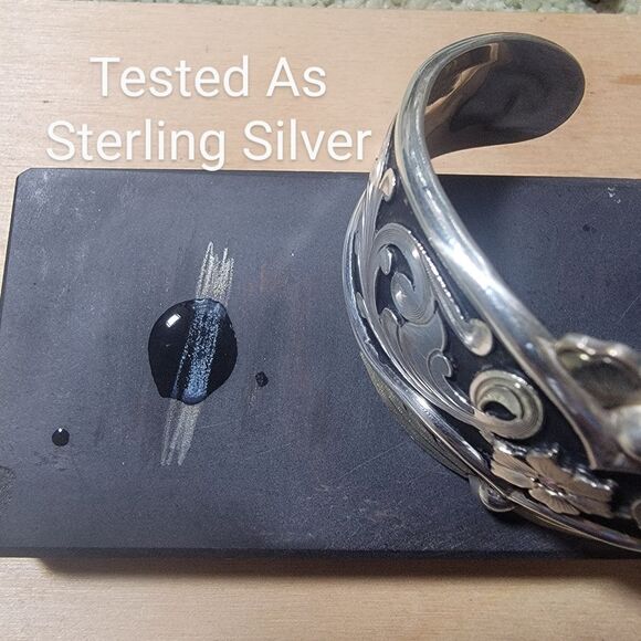 Lopez Bros. Silversmith Handcrafted Engraved Sterling 14k Flourish Cuff Bracelet - Picture 12 of 13